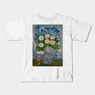 lovely vibrant bouquet of flowers in a silver vase .. Kids T-Shirt